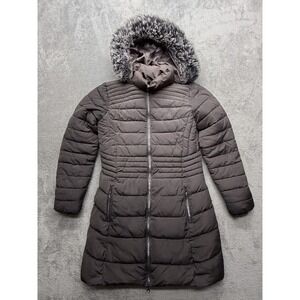 YMI Coat Womens Medium Gray Hooded Puffer Long Faux‎ Fur Trim Quilted Pockets